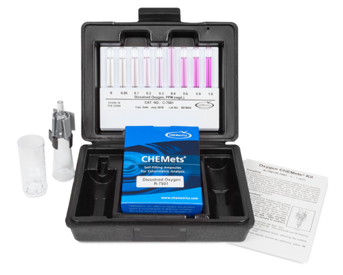 K-7501 Dissolved Oxygen CHEMets® Visual Test Kit Contents and Packaging