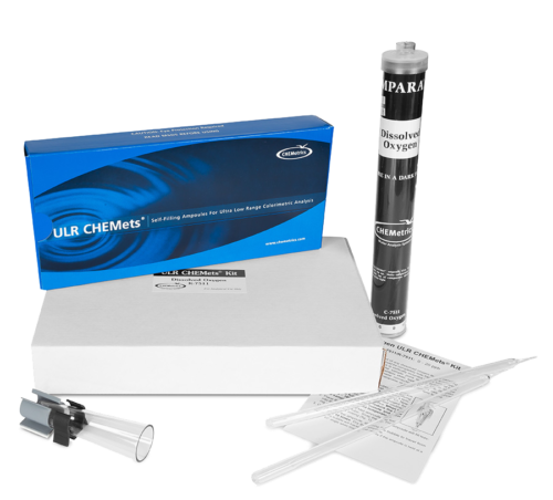 K-7511 Oxygen (dissolved) ULR CHEMets® Visual Test Kit Contents and Packaging