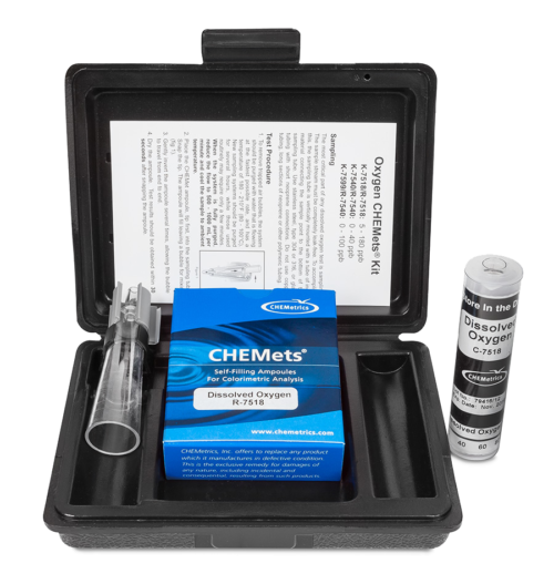 K-7518 Dissolved Oxygen CHEMets® Visual Test Kit Contents and Packaging