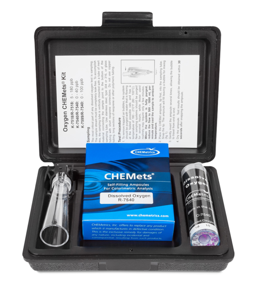 K-7540 Dissolved Oxygen CHEMets® Visual Test Kit Contents and Packaging