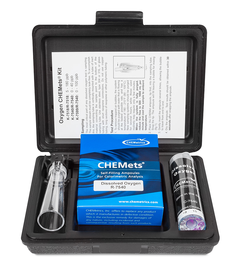 K-7540 Dissolved Oxygen CHEMets® Visual Test Kit Contents and Packaging
