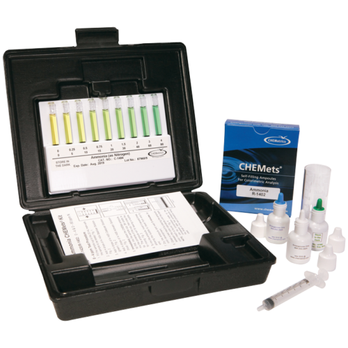 K-1420 Ammonia CHEMets® Visual Test Kit packaging and contents.