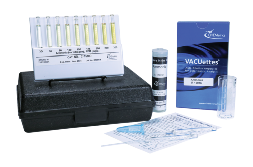 K-1510D Ammonia VACUettes® Visual High Range Test Kit Packaging and Contents