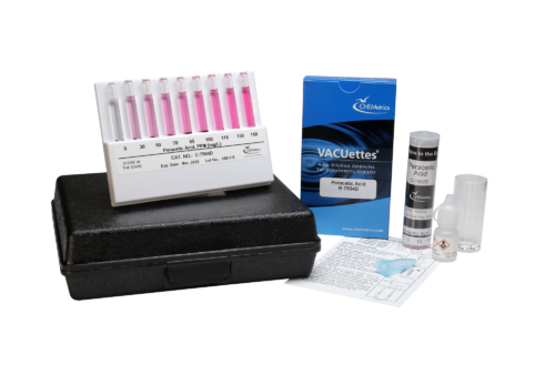 K-7904D Peracetic Acid VACUettes® Visual Test Kit Contents and Packaging
