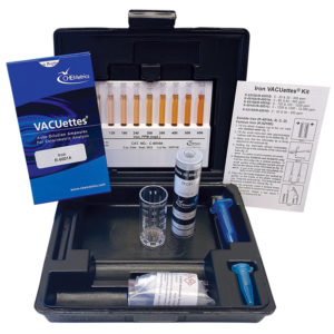 CHEMetrics K-6010A Iron Total and Soluble Visual VACUettes Test Kit packaging and contents.