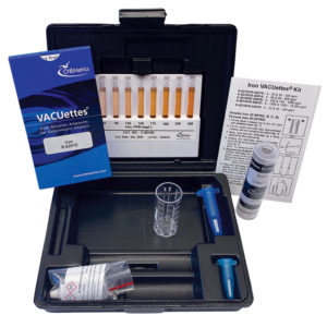 CHEMetrics K-6210D Iron Total and Ferrous Visual VACUettes Test Kit packaging and contents.